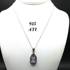 Vintage Sterling Marcasite Clear Crystal Pendant Necklace, Stamped 925 ATI, 17"